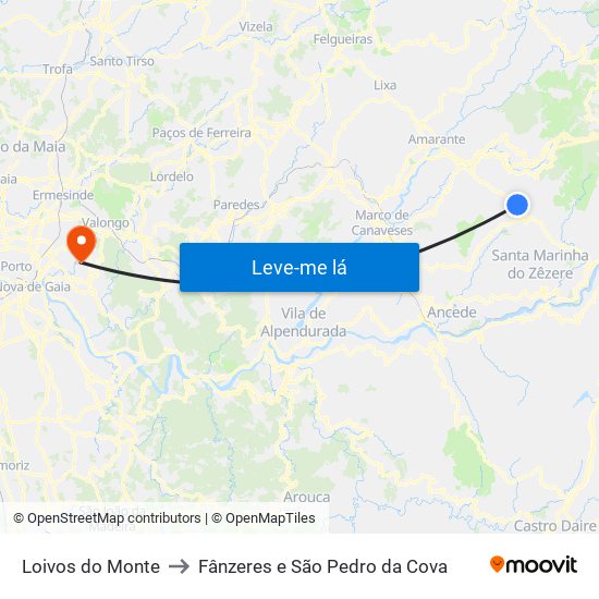 Loivos do Monte to Fânzeres e São Pedro da Cova map