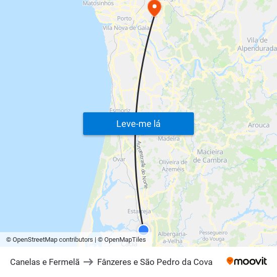 Canelas e Fermelã to Fânzeres e São Pedro da Cova map