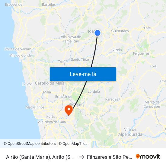 Airão (Santa Maria), Airão (São João) e Vermil to Fânzeres e São Pedro da Cova map