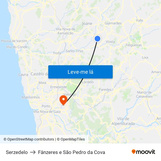 Serzedelo to Fânzeres e São Pedro da Cova map