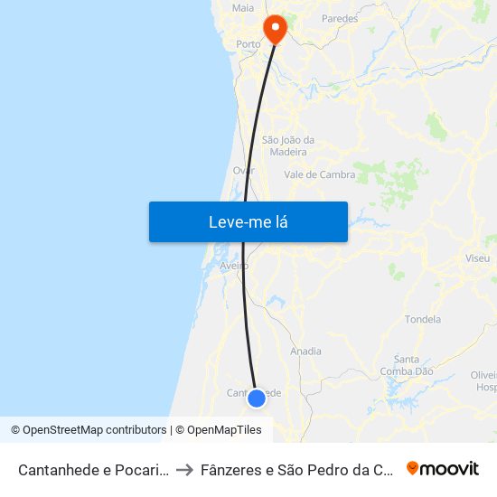 Cantanhede e Pocariça to Fânzeres e São Pedro da Cova map