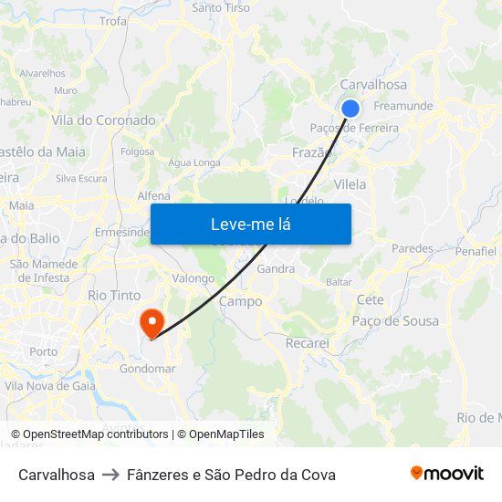 Carvalhosa to Fânzeres e São Pedro da Cova map