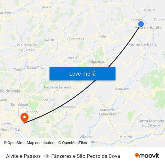 Alvite e Passos to Fânzeres e São Pedro da Cova map