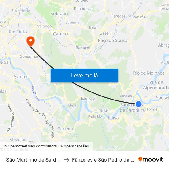 São Martinho de Sardoura to Fânzeres e São Pedro da Cova map