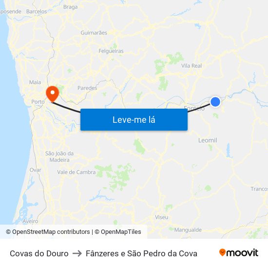 Covas do Douro to Fânzeres e São Pedro da Cova map
