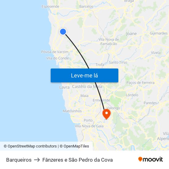 Barqueiros to Fânzeres e São Pedro da Cova map