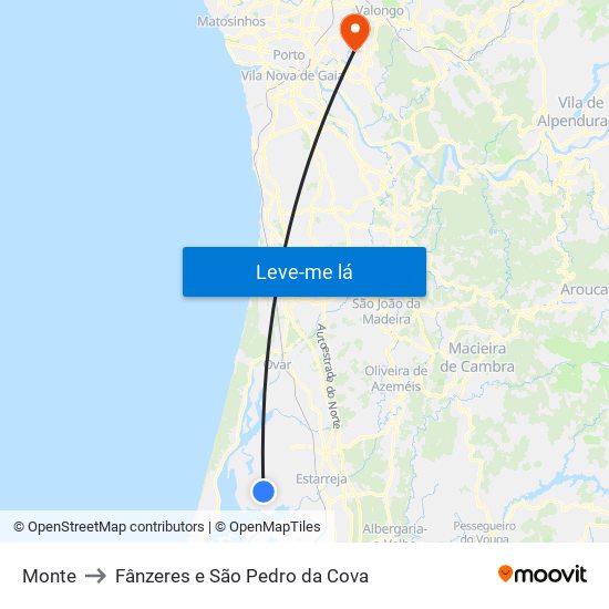 Monte to Fânzeres e São Pedro da Cova map