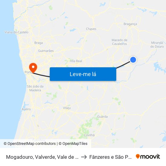 Mogadouro, Valverde, Vale de Porco e Vilar de Rei to Fânzeres e São Pedro da Cova map