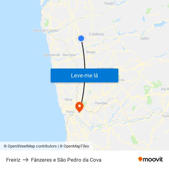 Freiriz to Fânzeres e São Pedro da Cova map