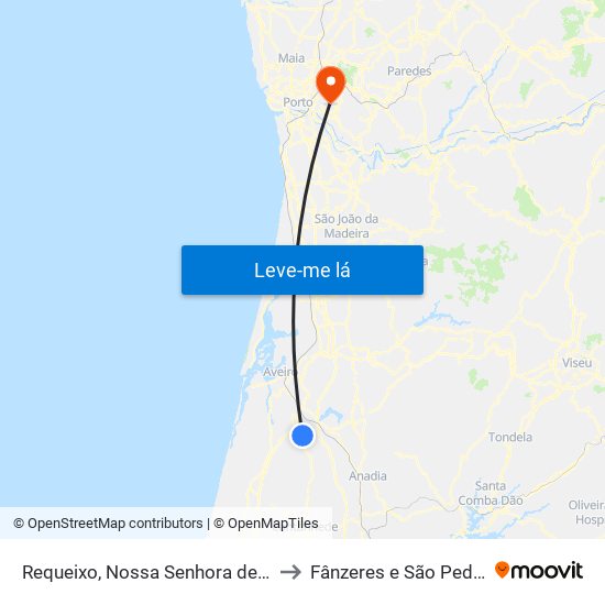 Requeixo, Nossa Senhora de Fátima e Nariz to Fânzeres e São Pedro da Cova map