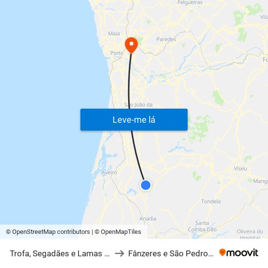 Trofa, Segadães e Lamas do Vouga to Fânzeres e São Pedro da Cova map