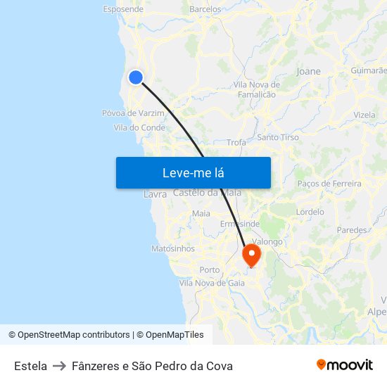 Estela to Fânzeres e São Pedro da Cova map