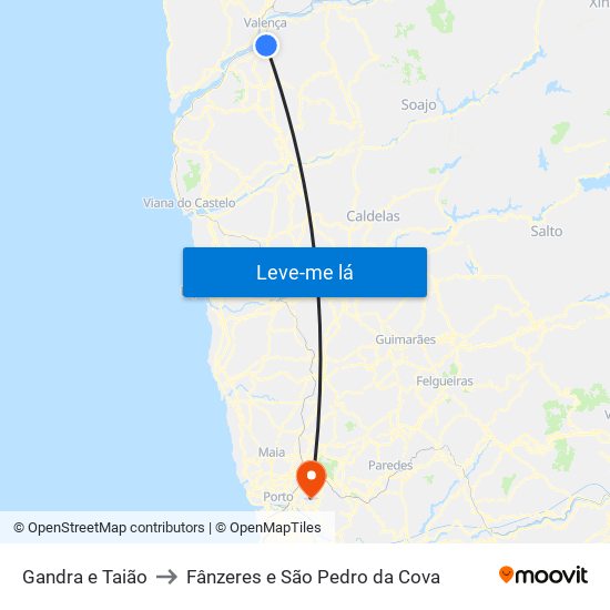 Gandra e Taião to Fânzeres e São Pedro da Cova map