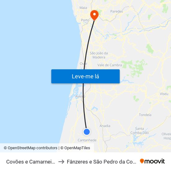 Covões e Camarneira to Fânzeres e São Pedro da Cova map