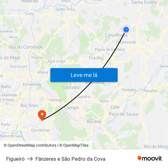 Figueiró to Fânzeres e São Pedro da Cova map