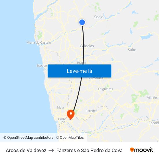 Arcos de Valdevez to Fânzeres e São Pedro da Cova map