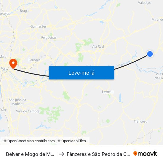Belver e Mogo de Malta to Fânzeres e São Pedro da Cova map