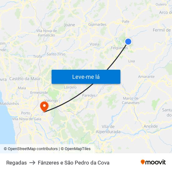 Regadas to Fânzeres e São Pedro da Cova map