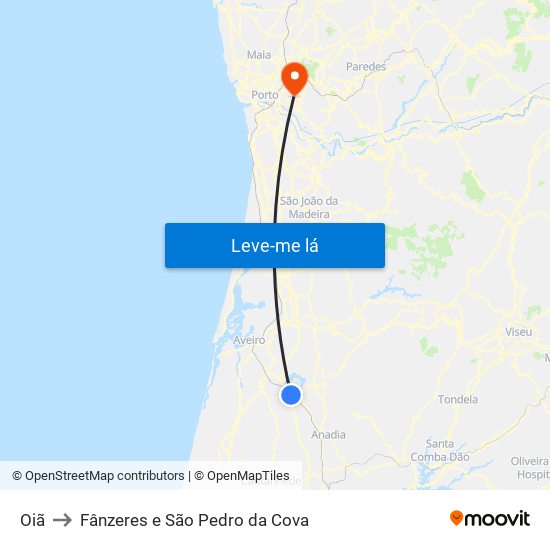 Oiã to Fânzeres e São Pedro da Cova map