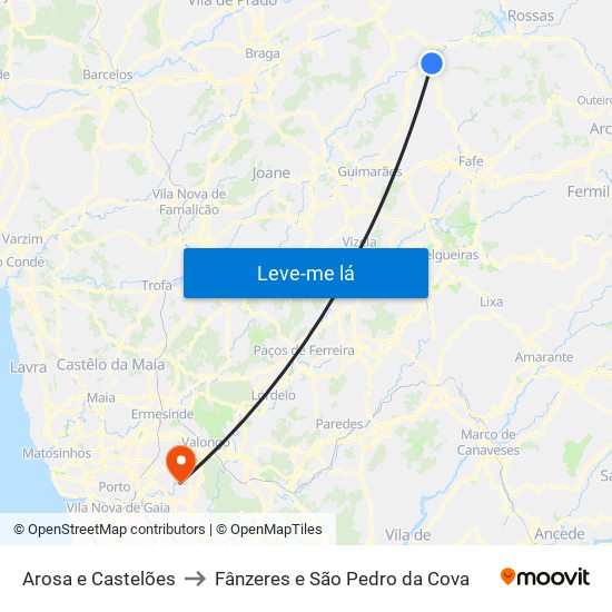 Arosa e Castelões to Fânzeres e São Pedro da Cova map