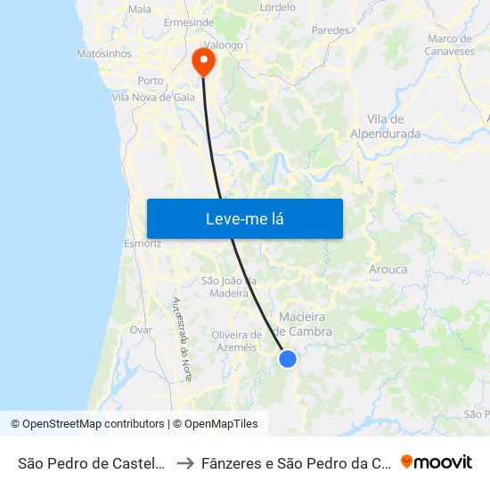 São Pedro de Castelões to Fânzeres e São Pedro da Cova map