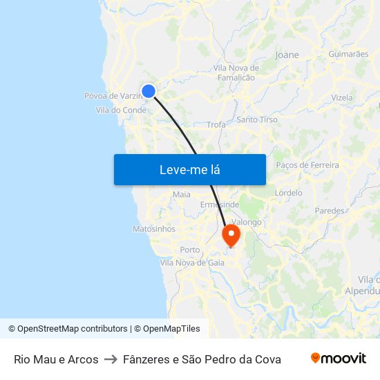 Rio Mau e Arcos to Fânzeres e São Pedro da Cova map