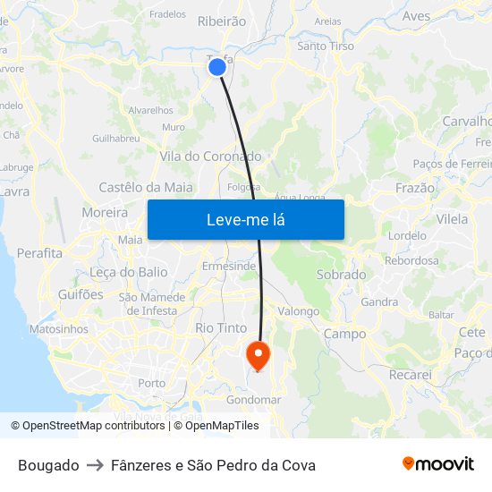 Bougado to Fânzeres e São Pedro da Cova map