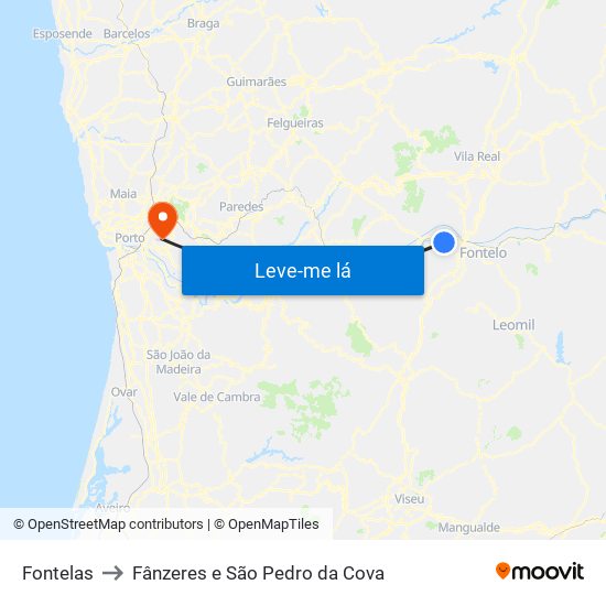 Fontelas to Fânzeres e São Pedro da Cova map