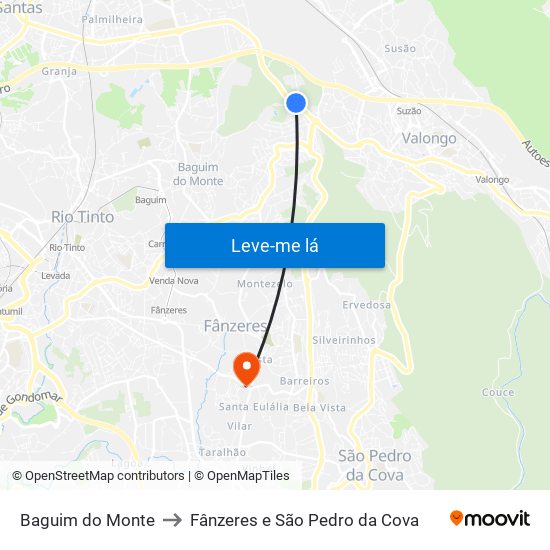 Baguim do Monte to Fânzeres e São Pedro da Cova map