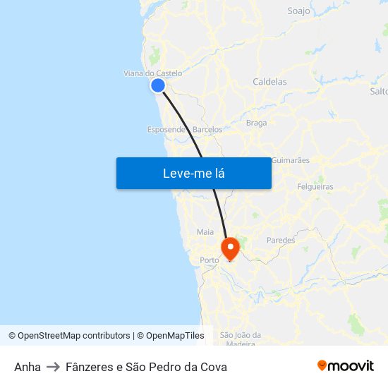 Anha to Fânzeres e São Pedro da Cova map