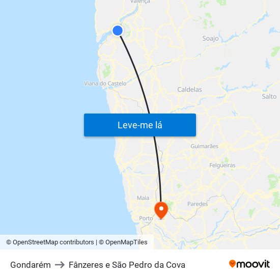 Gondarém to Fânzeres e São Pedro da Cova map