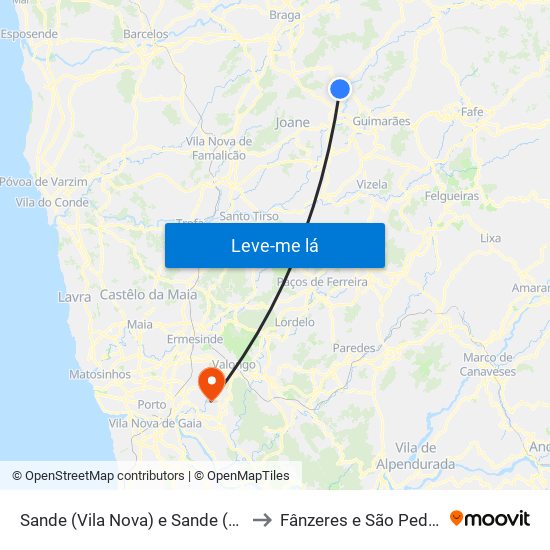 Sande (Vila Nova) e Sande (São Clemente) to Fânzeres e São Pedro da Cova map