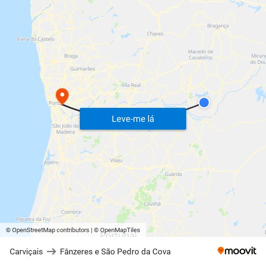 Carviçais to Fânzeres e São Pedro da Cova map