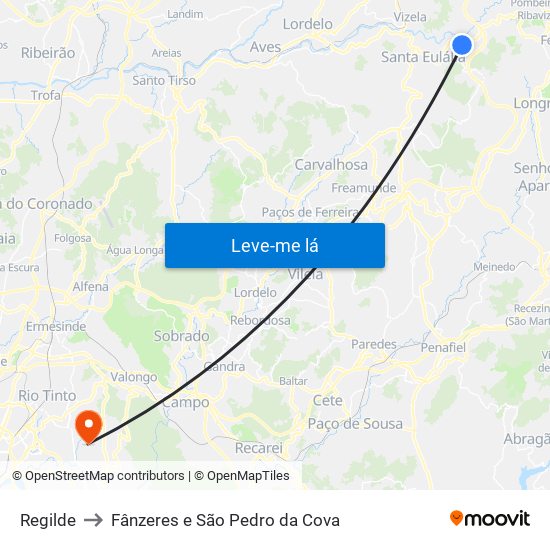 Regilde to Fânzeres e São Pedro da Cova map
