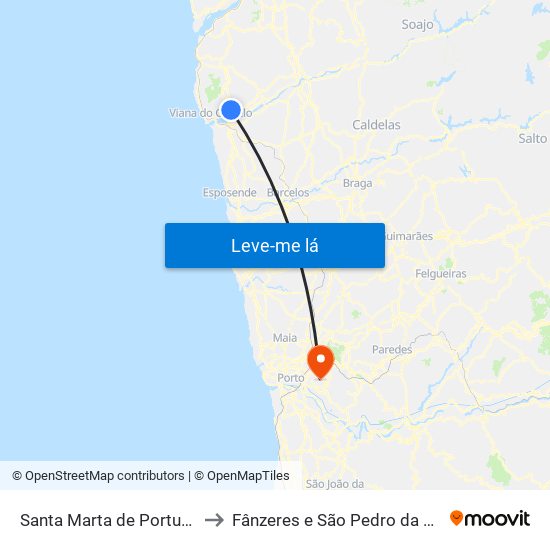 Santa Marta de Portuzelo to Fânzeres e São Pedro da Cova map