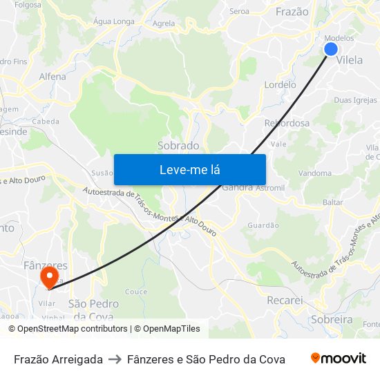 Frazão Arreigada to Fânzeres e São Pedro da Cova map