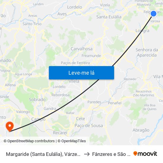 Margaride (Santa Eulália), Várzea, Lagares, Varziela e Moure to Fânzeres e São Pedro da Cova map