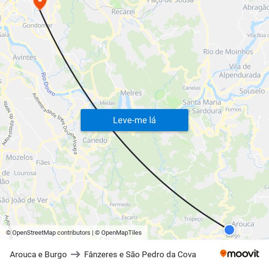 Arouca e Burgo to Fânzeres e São Pedro da Cova map