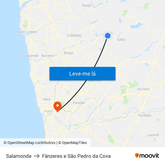 Salamonde to Fânzeres e São Pedro da Cova map