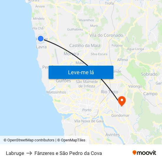 Labruge to Fânzeres e São Pedro da Cova map