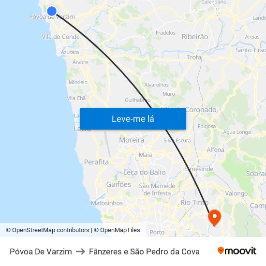 Póvoa De Varzim to Fânzeres e São Pedro da Cova map