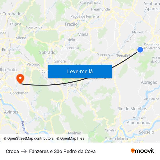 Croca to Fânzeres e São Pedro da Cova map