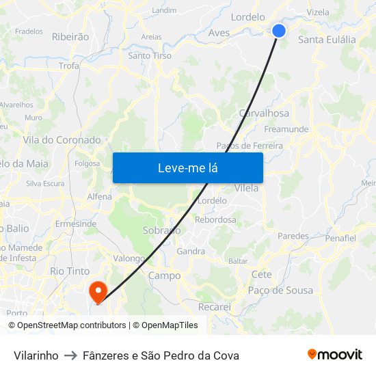 Vilarinho to Fânzeres e São Pedro da Cova map