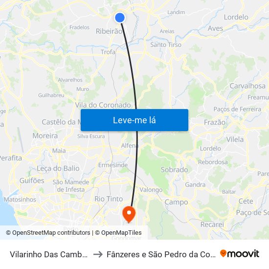 Vilarinho Das Cambas to Fânzeres e São Pedro da Cova map