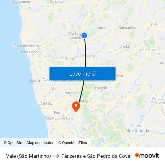 Vale (São Martinho) to Fânzeres e São Pedro da Cova map