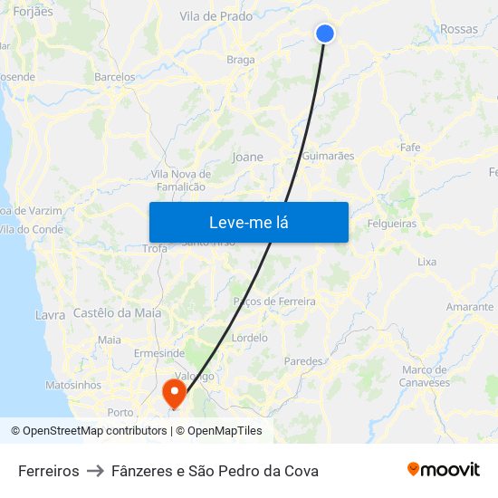 Ferreiros to Fânzeres e São Pedro da Cova map
