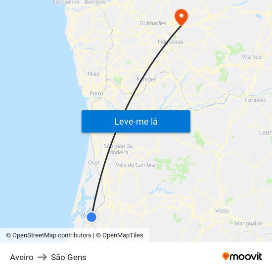 Aveiro to São Gens map