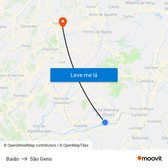 Baião to São Gens map