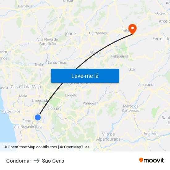 Gondomar to São Gens map