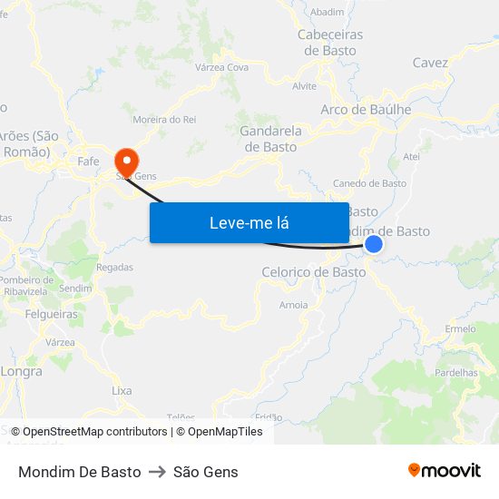 Mondim De Basto to São Gens map